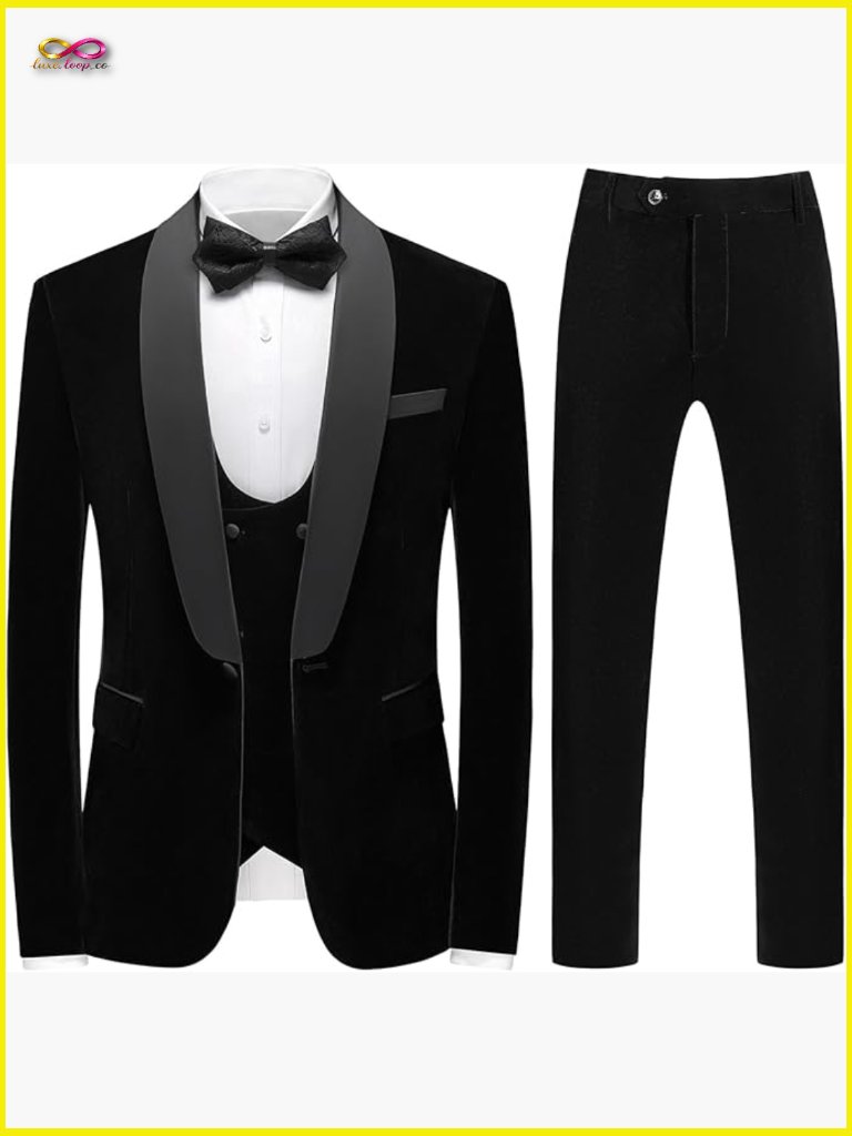 Velvet Slim Fit Tuxedo Suit Set Shawl Collar Formal Elegant Wedding Prom